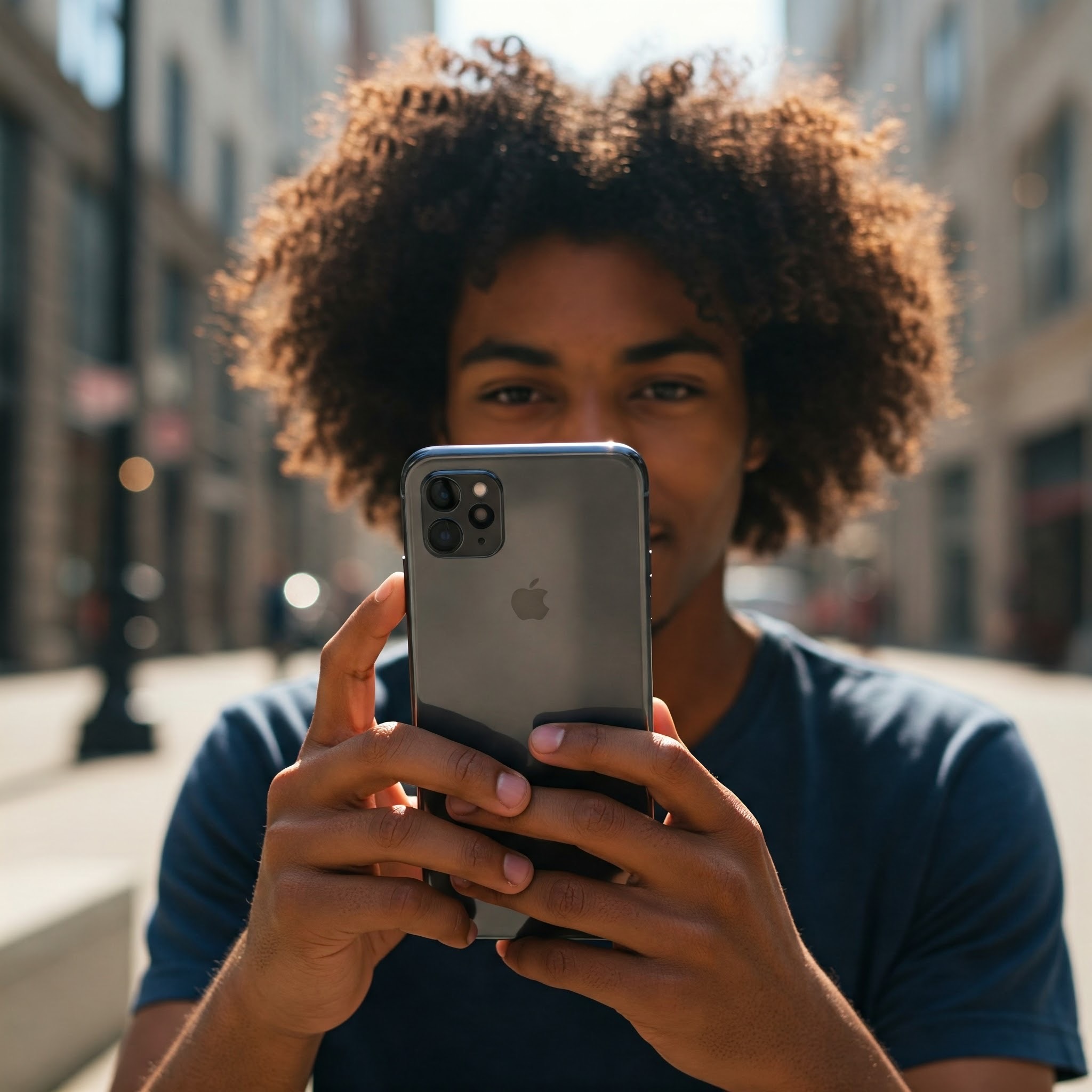 photo of Young Man Using Smartphone on City Street